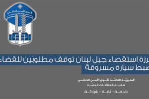 مفرزة استقصاء جبل لبنان توقف مطلوبَين للقضاء وتضبط سيارة مسروقة